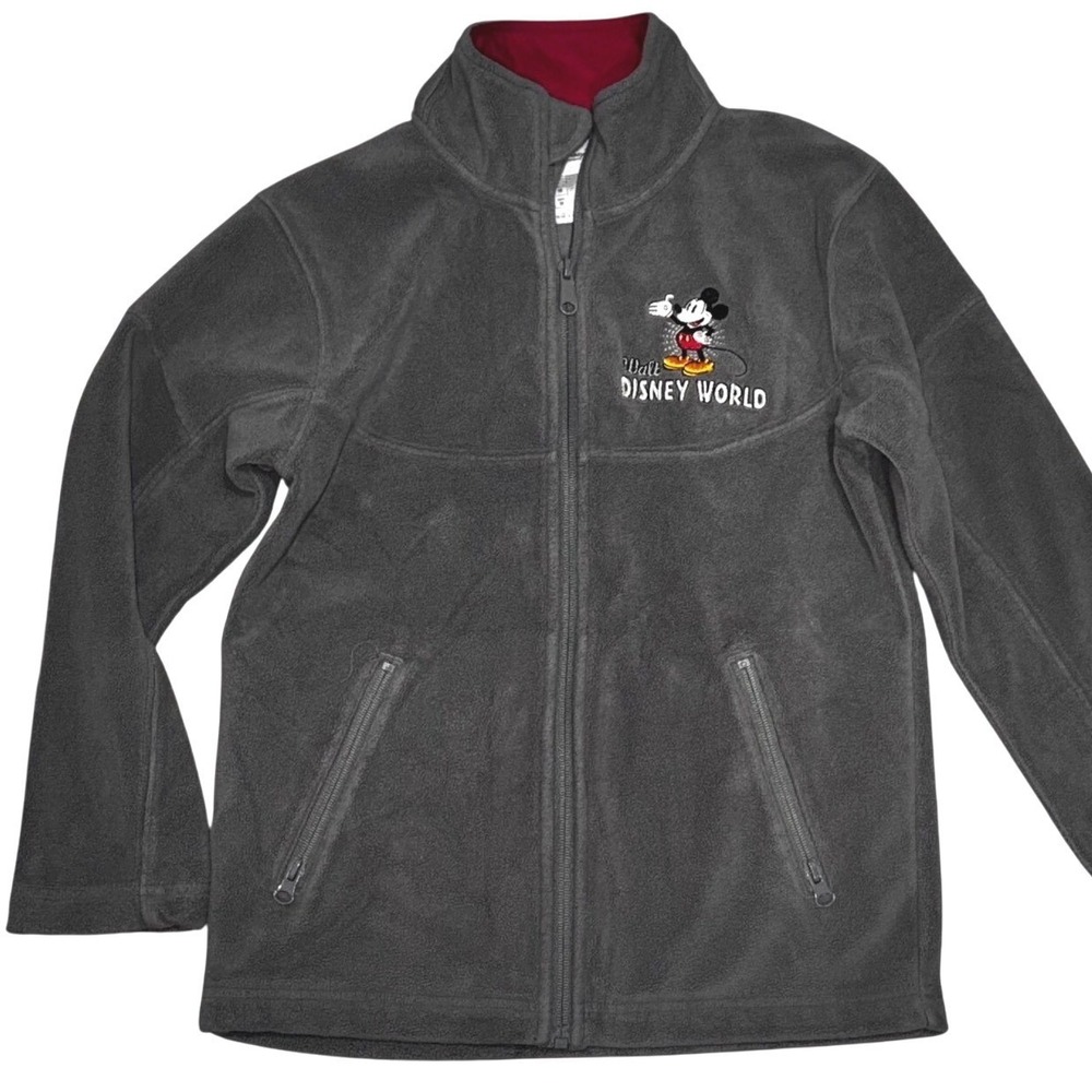 VTG Walt Disney World Fleece Jacket Kids Gray Mickey Mouse 1971 Full Zip Medium‎